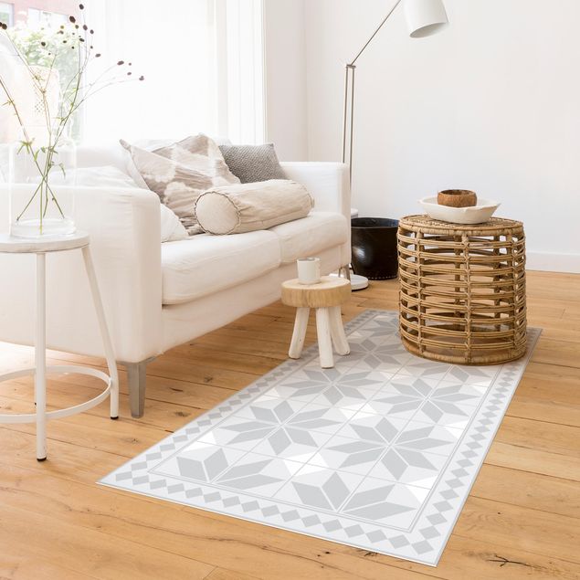 Runner rugs Geometrical Tiles Star Flower Grey With Narrow Border