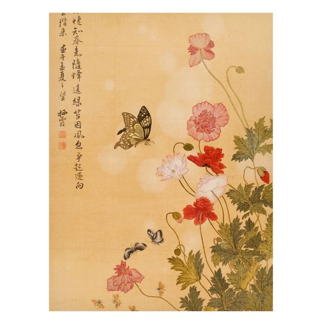Magnetic memo board - Yuanyu Ma - Poppy Flower And Butterfly