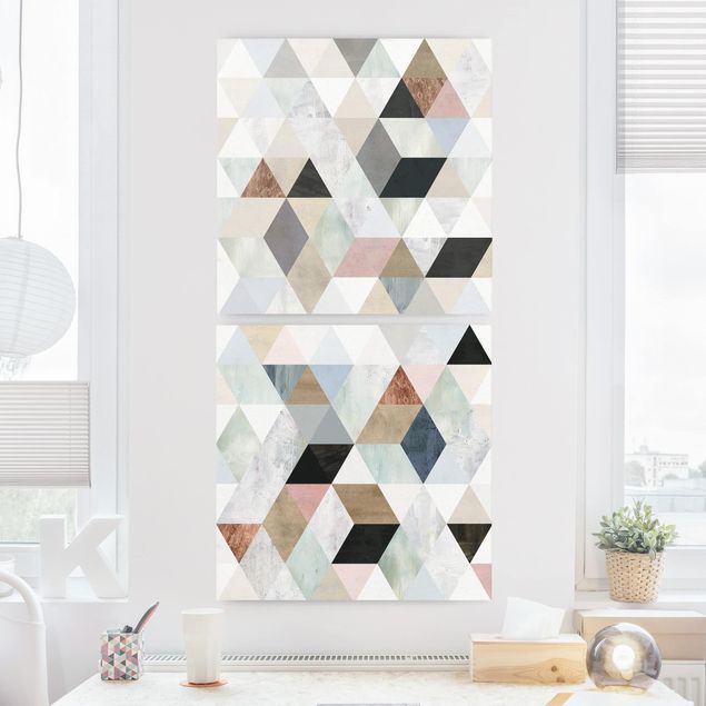 Print on canvas - Watercolour Mosaic With Triangles Set I
