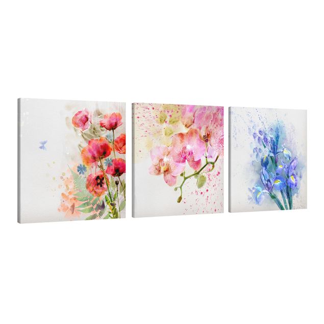 Print on canvas 3 parts - Watercolour Flower Trio