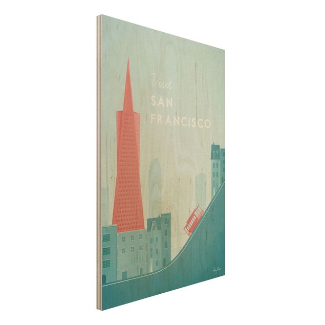 Print on wood - Travel Poster - San Francisco
