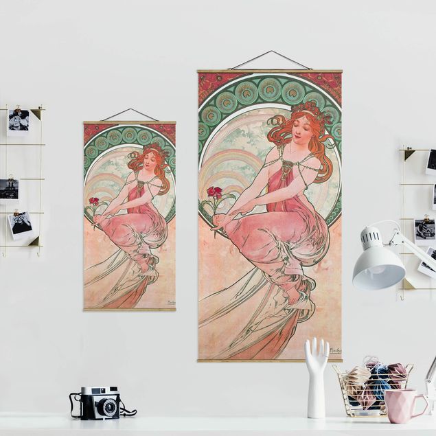 Fabric print with poster hangers - Alfons Mucha - Four Arts - Painting