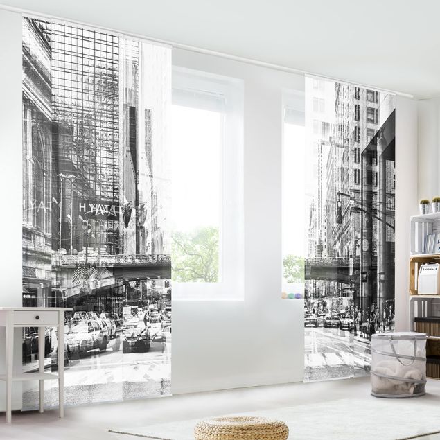 Sliding panel curtains set - NYC Urban Black And White