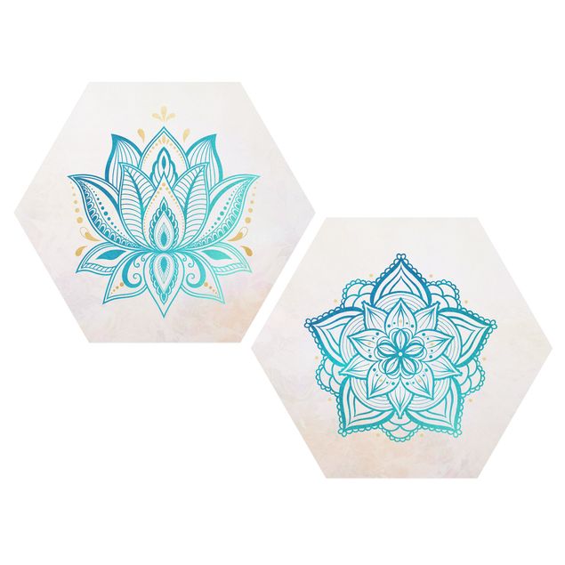 Forex hexagon - Mandala Lotus Set Gold Blue