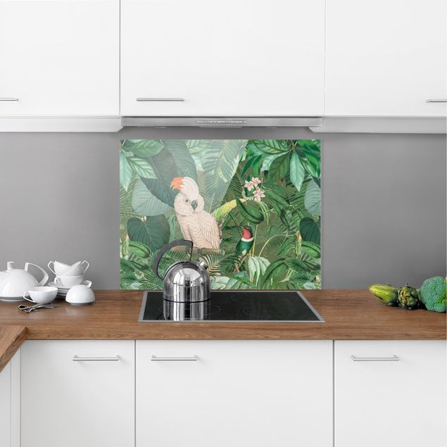 Glass art splashbacks Vintage Collage - Cockatoo And Hummingbird