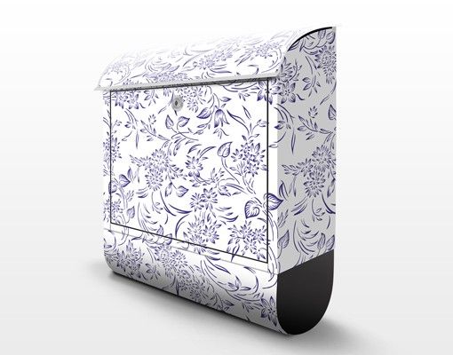 Letterbox - Floral Pattern With Blue Tendrils