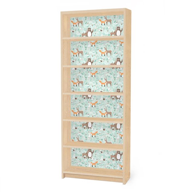 Adhesive film for furniture IKEA - Billy bookcase - Kids Pattern Forest Friends With Forest Animals