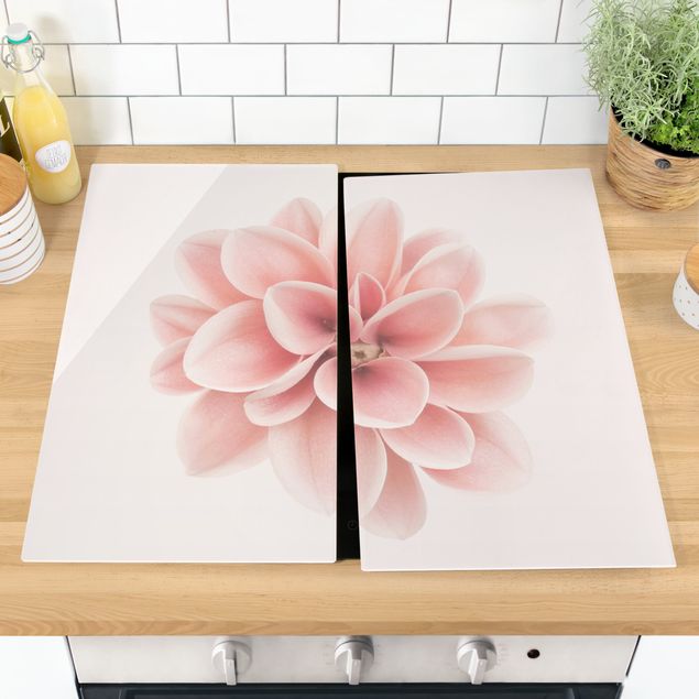 Glass stove top cover - Dahlia Pink Pastel Flower Centered