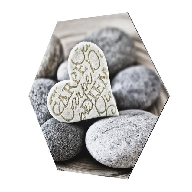 Alu-Dibond hexagon - Carpe Diem Heart With Stones
