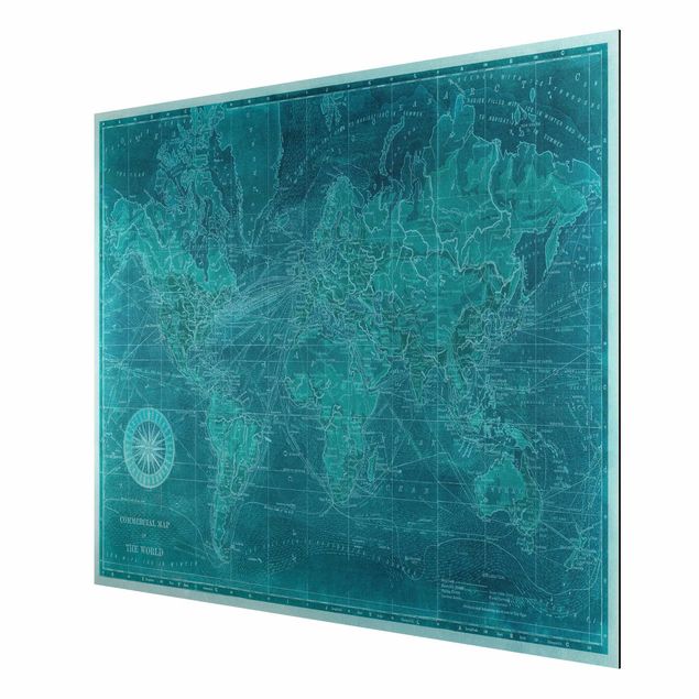 Print on aluminium - Vintage World Map Azure