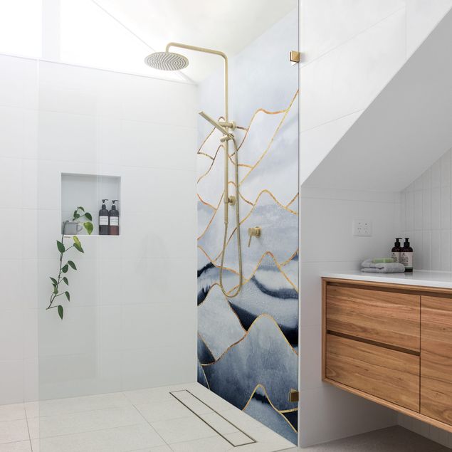 Shower wall cladding - Watercolour Mountains White Gold