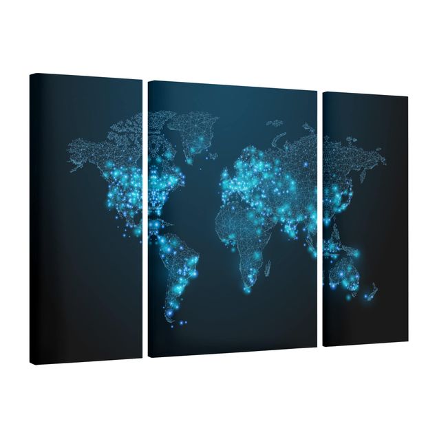 Print on canvas 3 parts - Connected World World Map