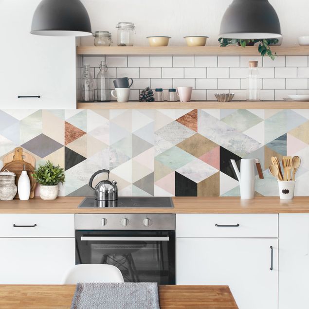 Kitchen splashbacks Watercolour Mosaic With Triangles I