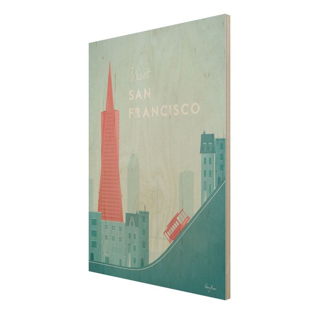 Print on wood - Travel Poster - San Francisco