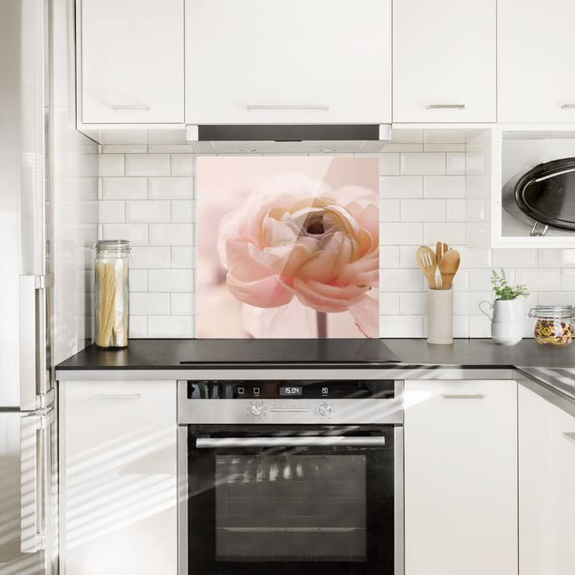 Glass splashback kitchen Focus On Light Pink Flower