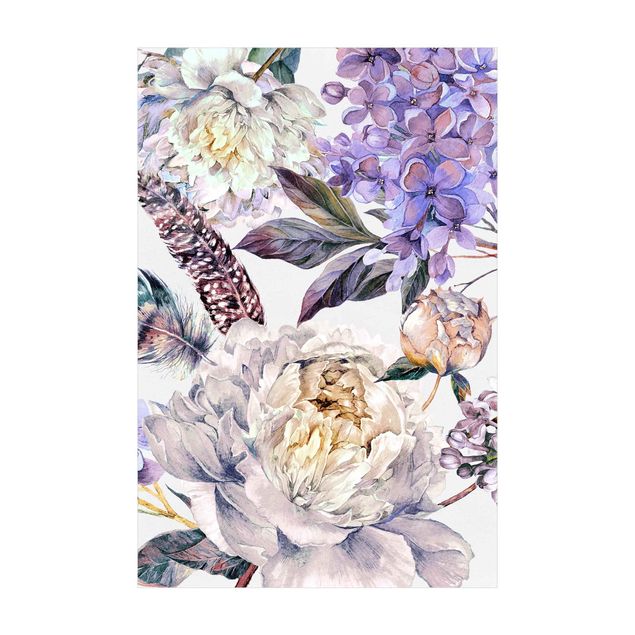 Pastel rugs Delicate Watercolour Boho Flowers And Feathers Pattern