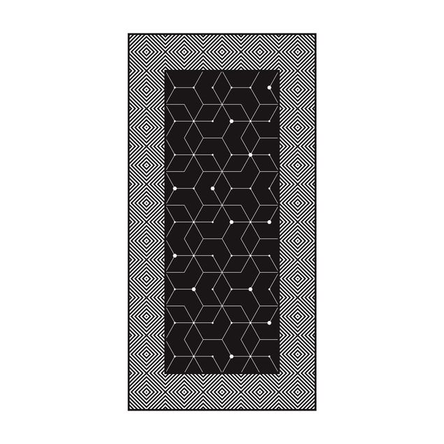 modern area rugs Geometrical Tiles Dotted Lines Black With Border