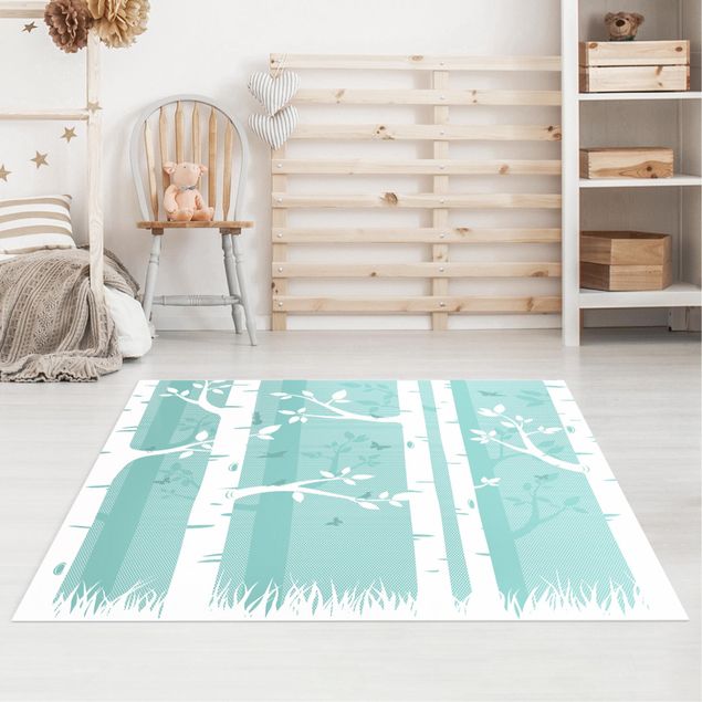 contemporary rugs Green Birch Forest With Butterflies And Birds