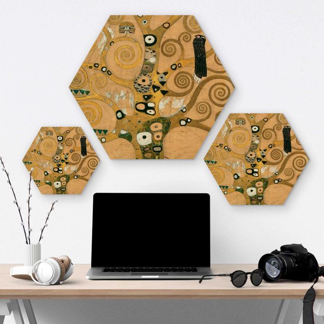 Wooden hexagon - Gustav Klimt - The Tree of Life