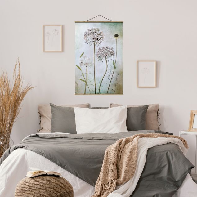 Fabric print with poster hangers - Allium flowers in pastel