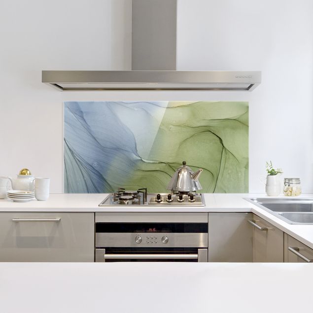 Glass splashback kitchen abstract Mottled Bluish Grey With Moss Green
