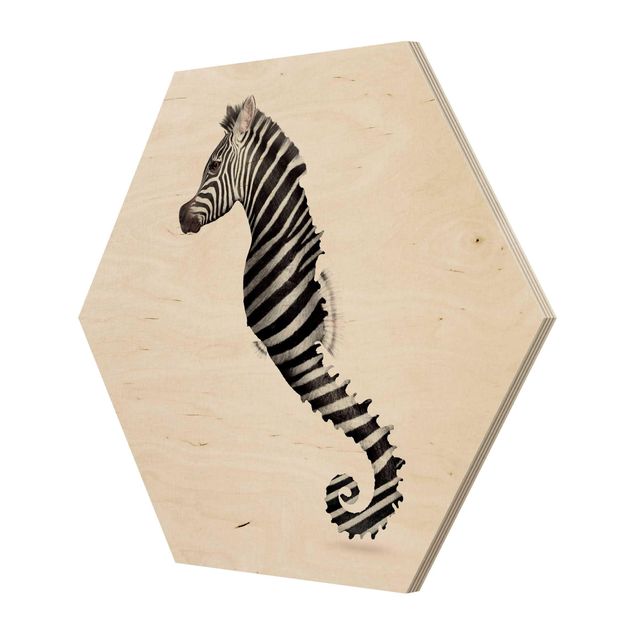 Wooden hexagon - Seahorse With Zebra Stripes