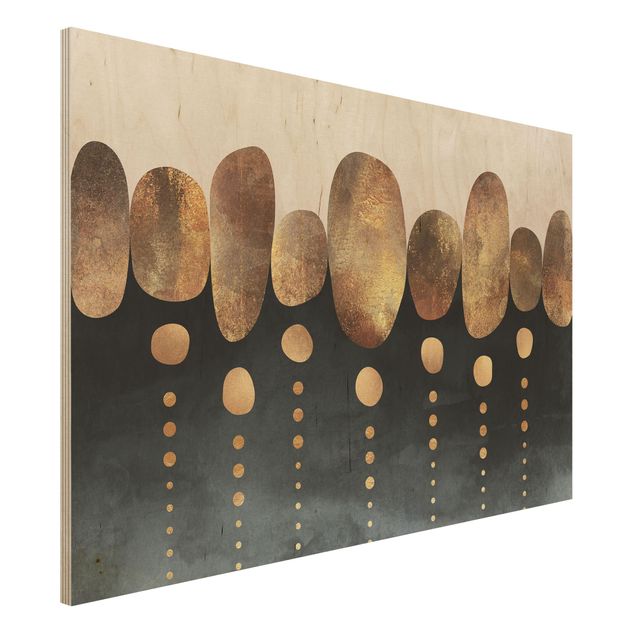 Print on wood - Abstract Golden Stones