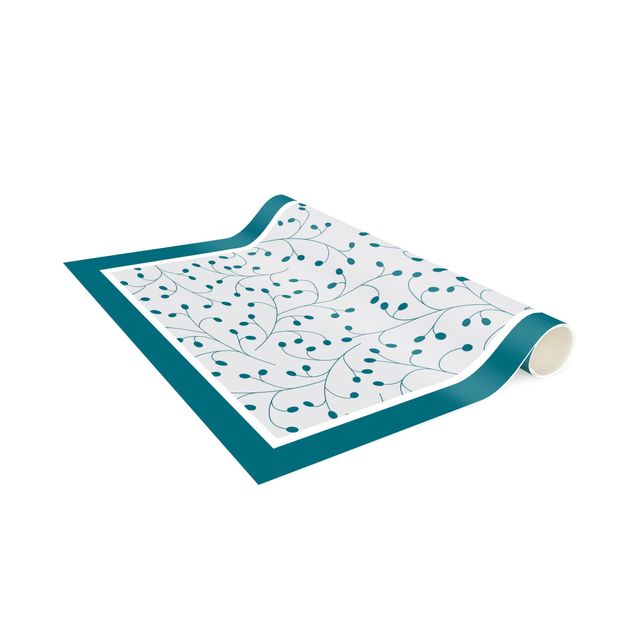contemporary rugs Delicate Branch Pattern With Dots In Petrol With Frame