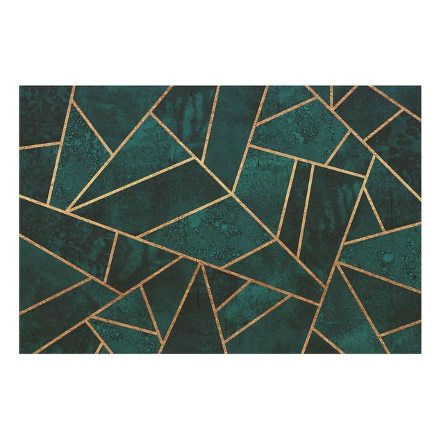 Print on wood - Dark Turquoise With Gold