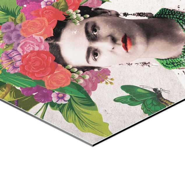 Alu-Dibond hexagon - Frida Kahlo - Flower Portrait