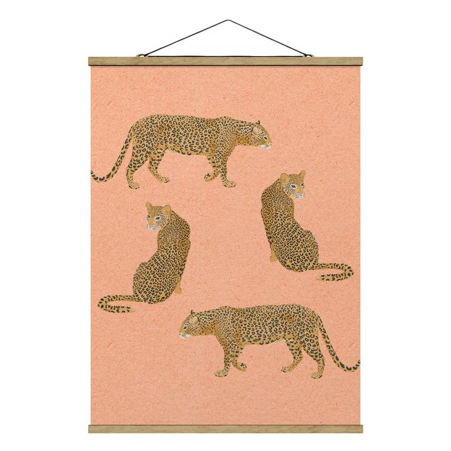 Fabric print with poster hangers - Illustration Leopard Pink Painting