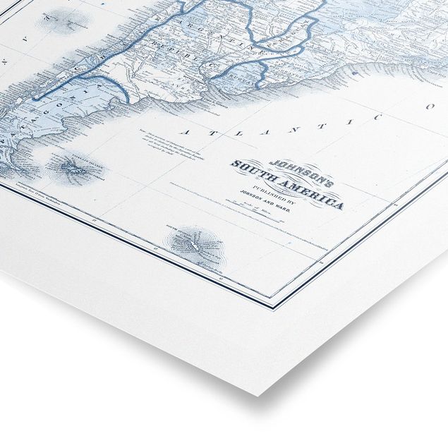 Poster city, country & world maps - Map In Blue Tones - South America