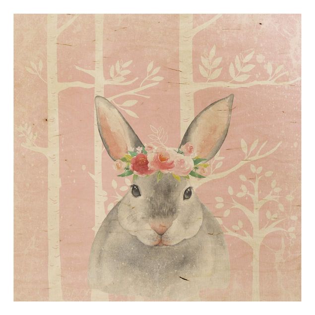 Print on wood - Watercolour Rabbit Light Pink