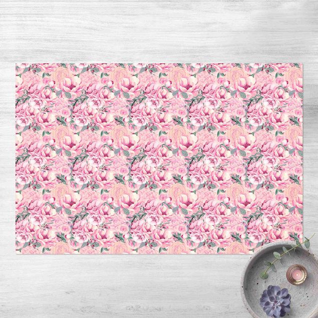outdoor balcony rug Pink Flower Dream Pastel Roses In Watercolour