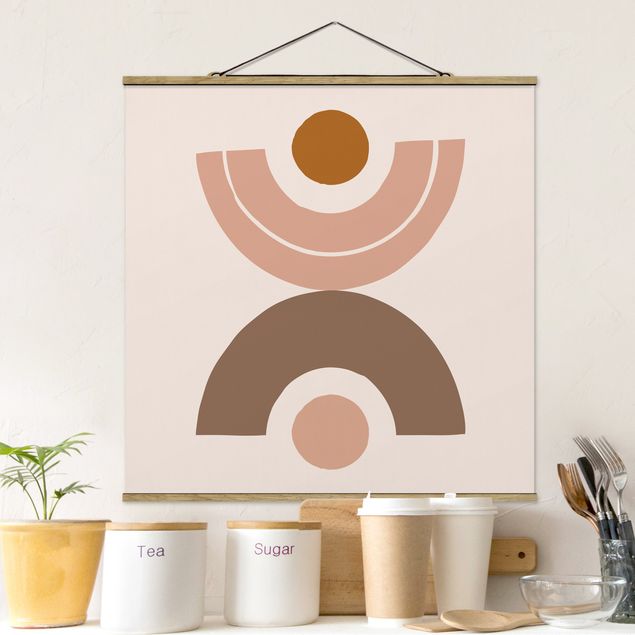 Fabric print with poster hangers - Line Art Pastel Abstract Shapes