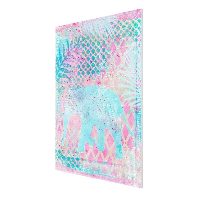 Print on forex - Colourful Collage - Elephant In Blue And Pink