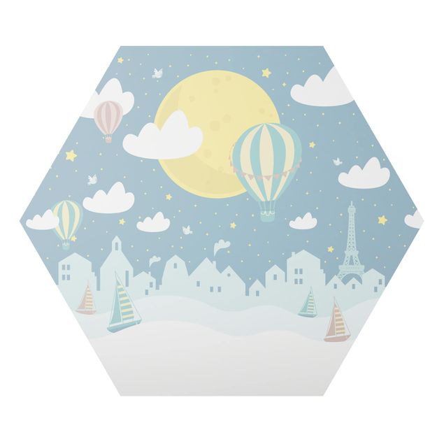Alu-Dibond hexagon - Paris With Stars And Hot Air Balloon