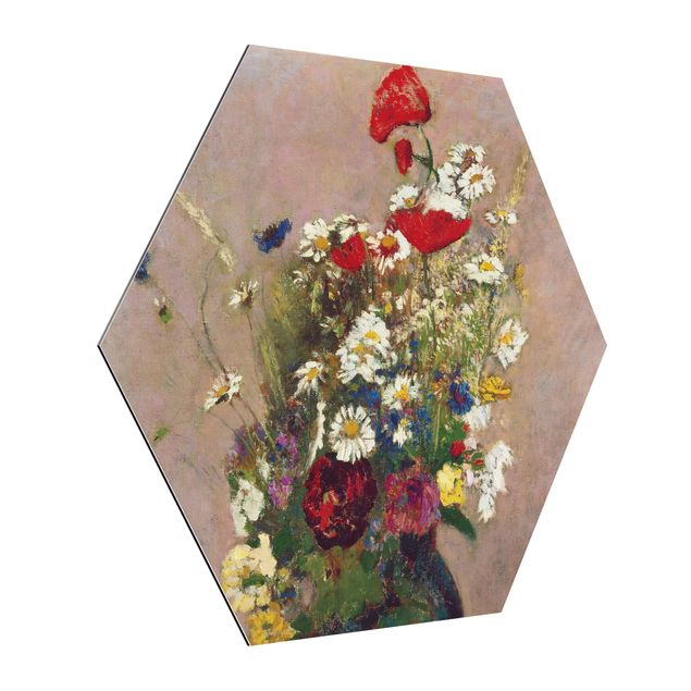 Alu-Dibond hexagon - Odilon Redon - Flower Vase with Poppies