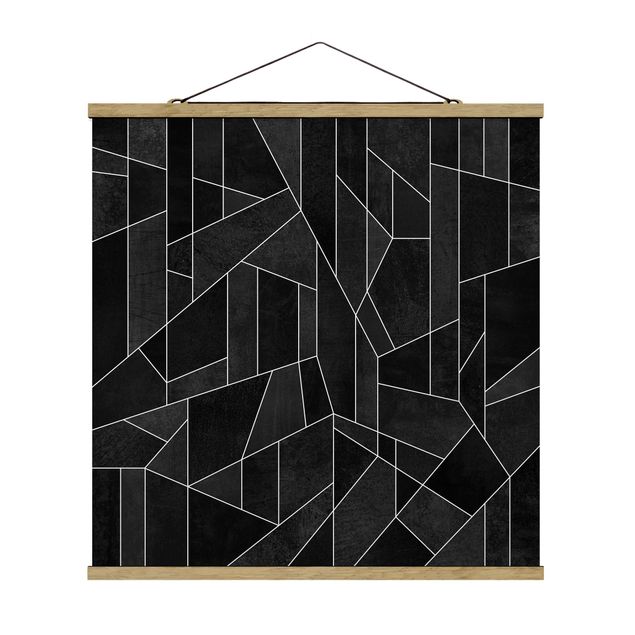 Fabric print with poster hangers - Black And White Geometric Watercolour