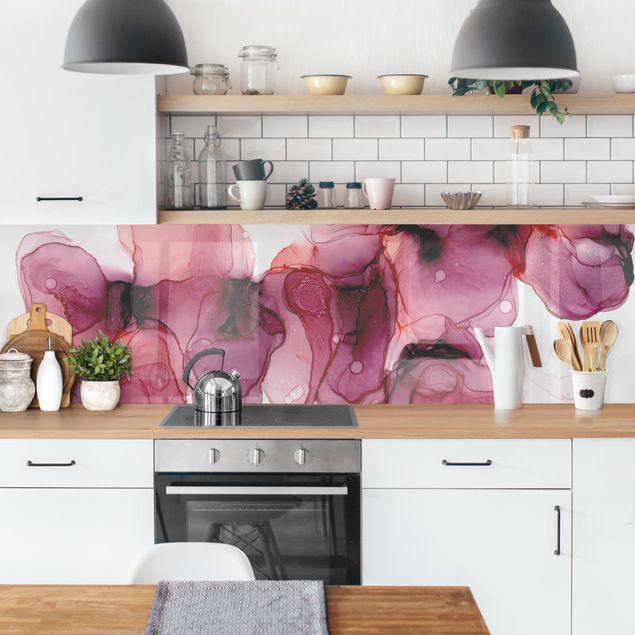 Kitchen wall cladding - Wild Flowers In Purple And Gold