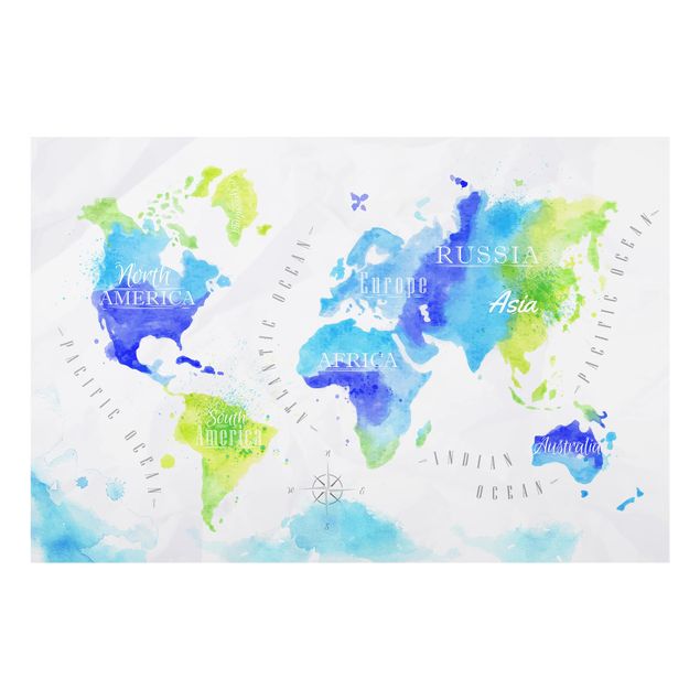 Splashback - World Map Watercolour Blue Green