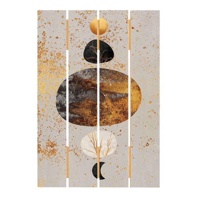 Print on wood - Sun And Moon In Golden Glory