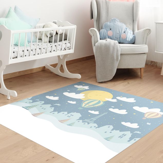 modern area rugs Paris With Stars And Hot Air Balloon