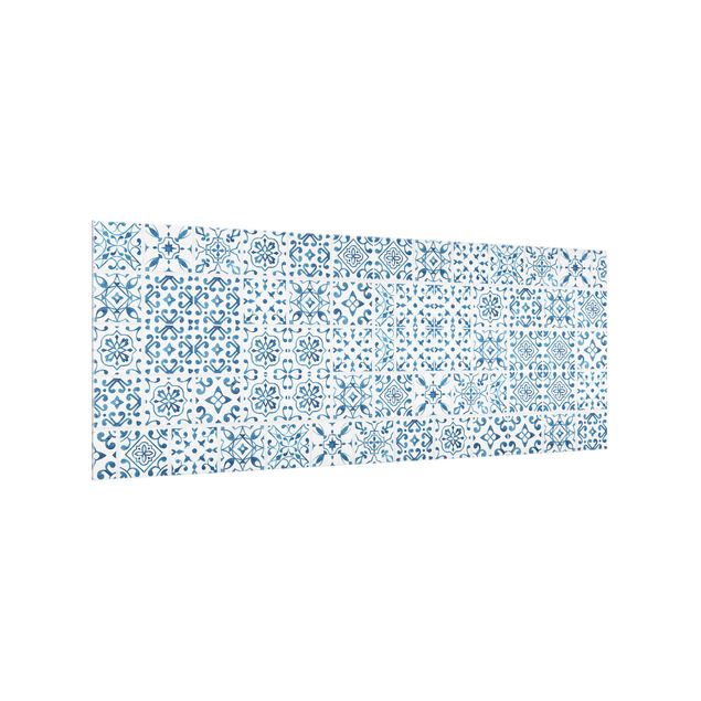 Glass splashback kitchen Tile Pattern Blue White