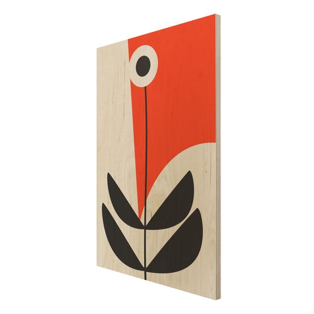 Print on wood - Abstract Shapes - Flower Red