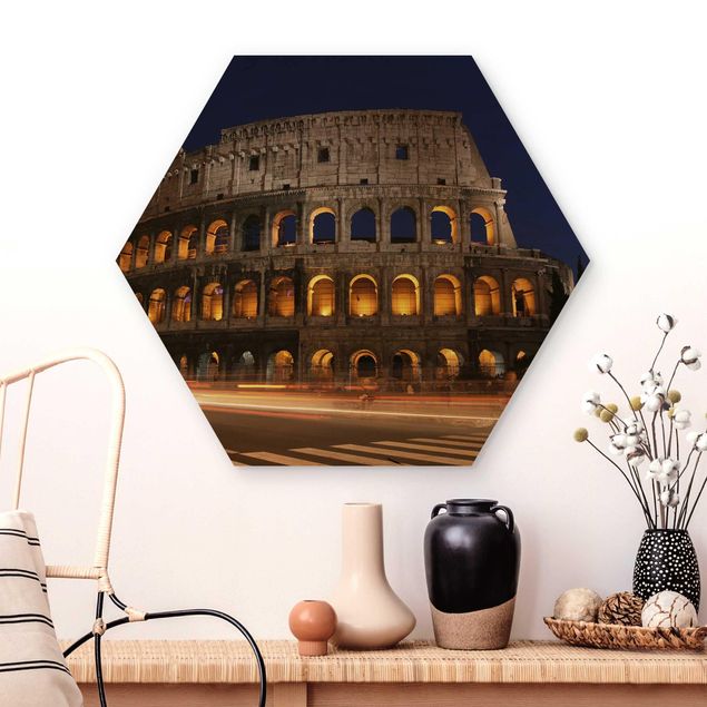 Wooden hexagon - Colosseum in Rome at night
