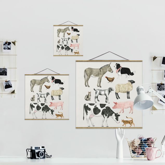 Fabric print with poster hangers - Farm Animal Family II