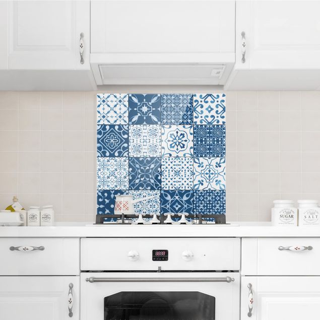 Patterned glass splashbacks Tile Pattern Mix Blue White