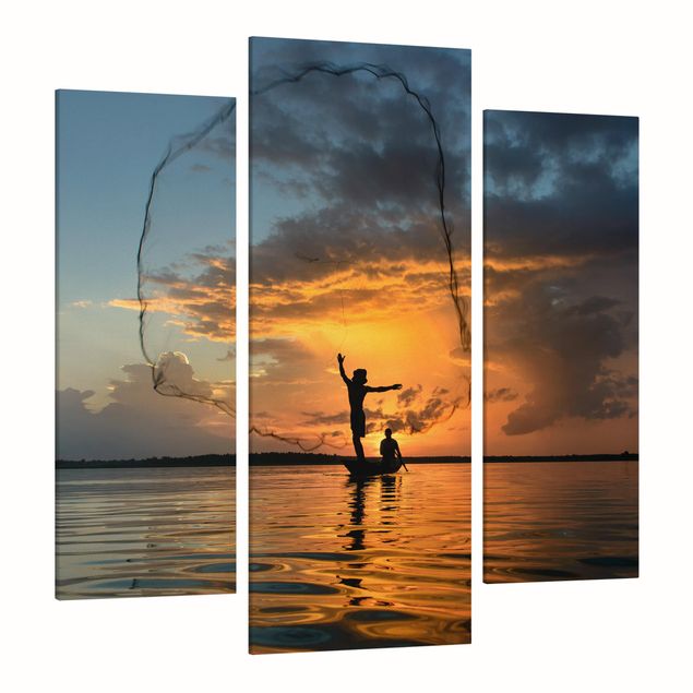 Print on canvas 3 parts - Fishing Net At Sunset