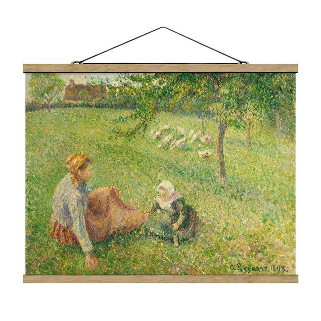 Fabric print with poster hangers - Camille Pissarro - The Geese Pasture